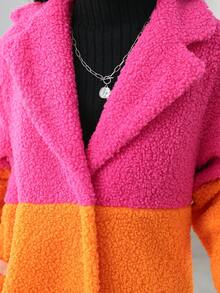 SHEIN Cô gái Tween Hai âm Cổ áo Áo khoác Teddy - Màu Hồng Tươi - Xem 6