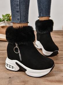 Stivali da donna con zeppa, nuovi arrivi per l'autunno/inverno, stile sexy ed elegante, con bordo in pelliccia sintetica, suola spessa e leggera, fodera calda, adatti per uso casual all'aperto