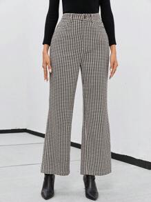 SHEIN Privé Houndstooth Print Slant Pocket Suit Pants - Beige - View 6