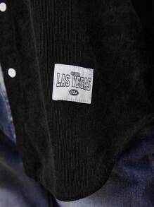 SHEIN Cămașă din velur cu umăr căzut, cu buzunare, pe două tonuri, pentru adolescentă