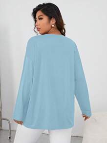 SHEIN Essnce Talla grande Camiseta de hombros caídos con estampado de letra