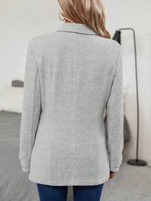 SHEIN Clasi Lapel Neck Dual Pocket Open Front Blazer - Grey - View 2