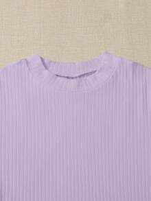 SHEIN Essnce Plus Lettuce Trim Ribbed Knit Tee - Mauve Purple - View 5