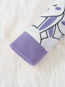 Junges Mädchen Niedliches Kaninchen Bedrucktes Thermal Fleece Esatz-set Mit Körperbetonter Passform