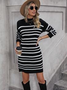 SHEIN Clasi Vestido A Rayas Blanco Y Negro - Multicolor - Ver 5