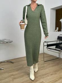 SHEIN Essnce Solid Drop Shoulder Dress - Green - View 6