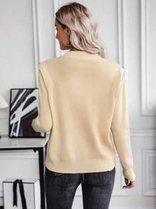 SHEIN LUNE Button Detail Shoulder Pads Knit Pullover Fall Winter Sweater - Apricot - View 2