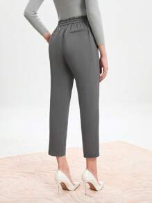 SHEIN BIZwear Button Detail Slant Pocket Cropped Suit Pants - Grey - View 2