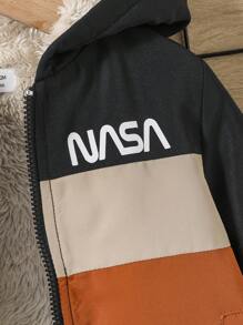 SHEIN Baby Boy Letter Graphic Colorblock Thermal Lined Hooded Jacket - Multicolor - View 5