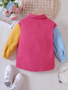 SHEIN Young Girl Colorblock Patched Pocket Overcoat - Multicolor - View 2