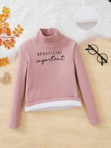 Áo thun giữ nhiệt cổ cao có họa tiết chữ Tween Girl - Hồng - Xem 1