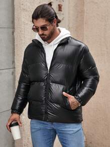 Manfinity Homme Men Zip Up Padded Coat For Winter - Black - View 5