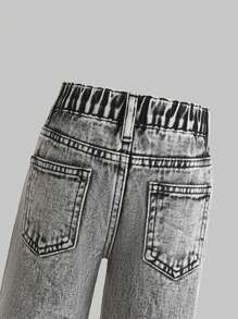 SHEIN Explorewe Young Girl Distressed Wide Leg All-Match Casual Versatile Denim Jeans - Light Grey - View 3