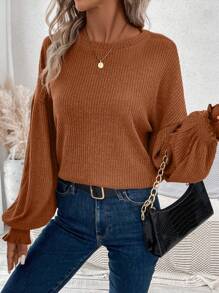 SHEIN LUNE Chất rắn Áo thun Thả vai - màu nâu - Xem 3