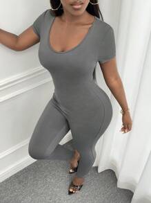 Slaydiva Mono unitard unicolor de cuello scoop - Gris Claro - Ver 4