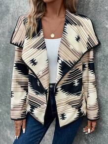 SHEIN LUNE Abrigo con estampado geométrico de cuello cascada con parte delantera abierta - Multicolor - Ver 6