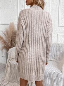 SHEIN LUNE Vestido de punto de cuello alto de hombros caídos tejido de canalé