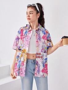 SHEIN 青少年女孩卡通人物圖案襯衫 - 彩色 - 查看 6