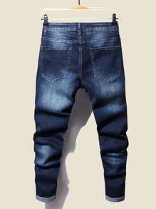 Manfinity Homme Herr Mager Jeans Bomull Slitna Mustasch-effekt