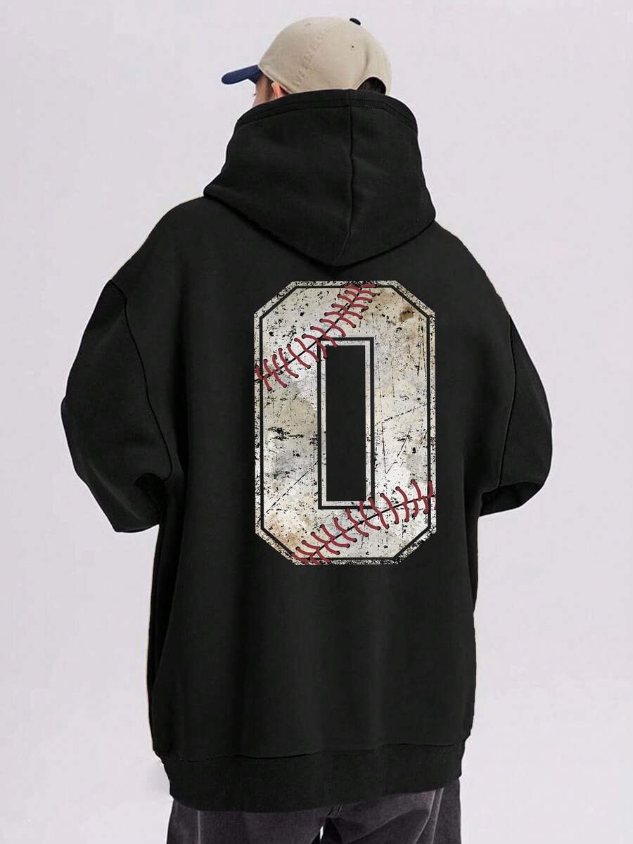 Manfinity RebelGame 男士大码字母圖案落肩袖連帽衫 - 黑色 - 查看 1