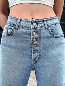 Button Fly Carrot Jeans - Light Wash - View 3