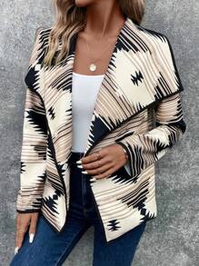 SHEIN LUNE Abrigo con estampado geométrico de cuello cascada con parte delantera abierta - Multicolor - Ver 3