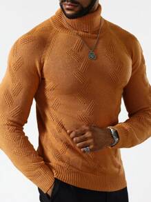 Manfinity Homme 男士高領插肩袖毛衣 - 駝色 - 查看 1