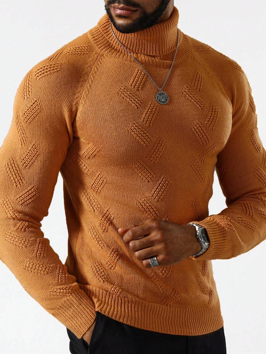 Manfinity Homme 男士高領插肩袖毛衣 - 駝色 - 查看 1
