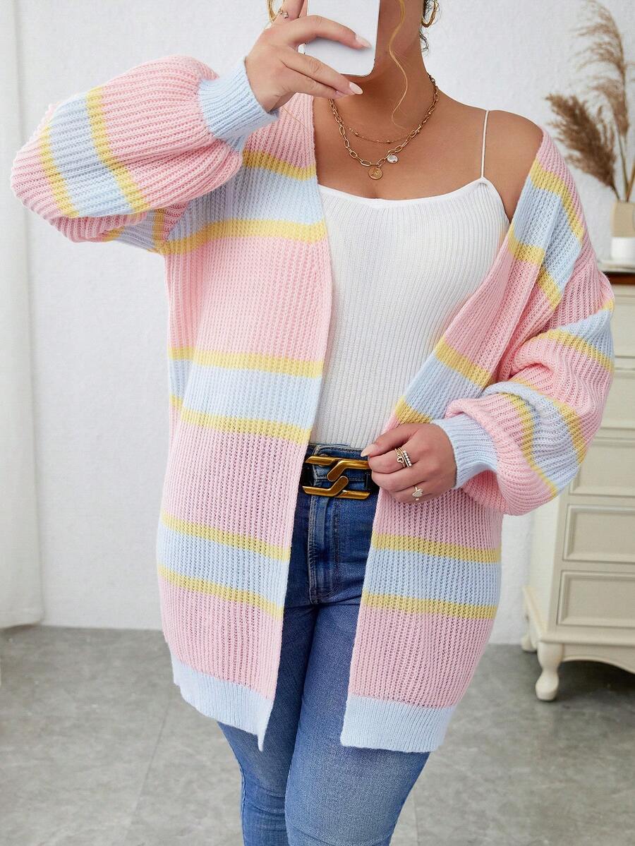 Calvaya 大碼拼色落肩防塵開衫 - 彩色 - 查看 1