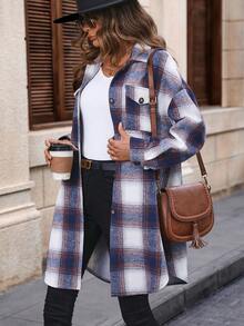 SHEIN Clasi 格紋印花落肩袖翻蓋口袋落肩袖花呢外套 - 彩色 - 查看 5