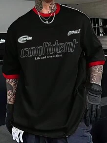 Manfinity EMRG Camiseta Extragrande De Hombres Con Diseño De Eslogan Gráfico Y Ribete De Contraste