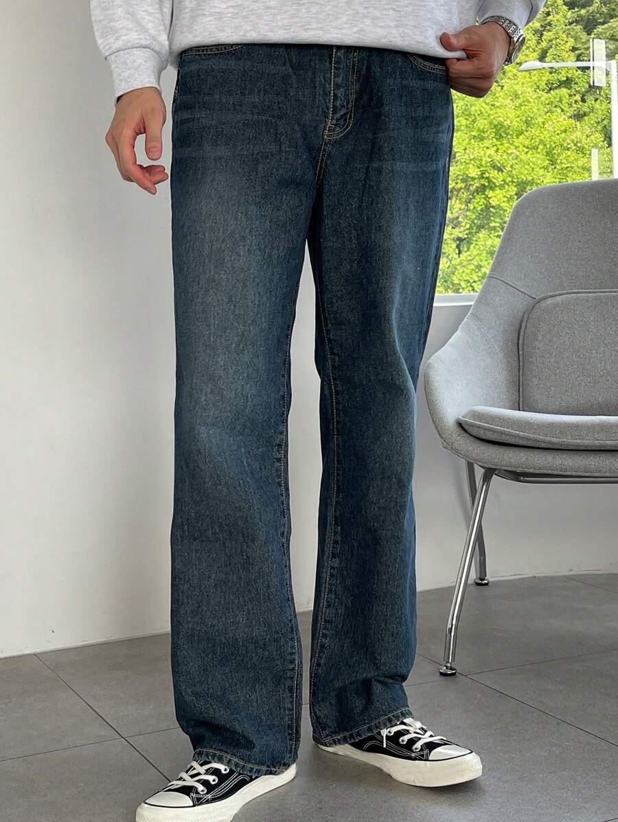 DAZY Men Slant Pocket Straight Leg Jeans - Blue - View 1