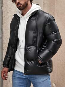 Manfinity Homme Men Zip Up Padded Coat For Winter - Black - View 1
