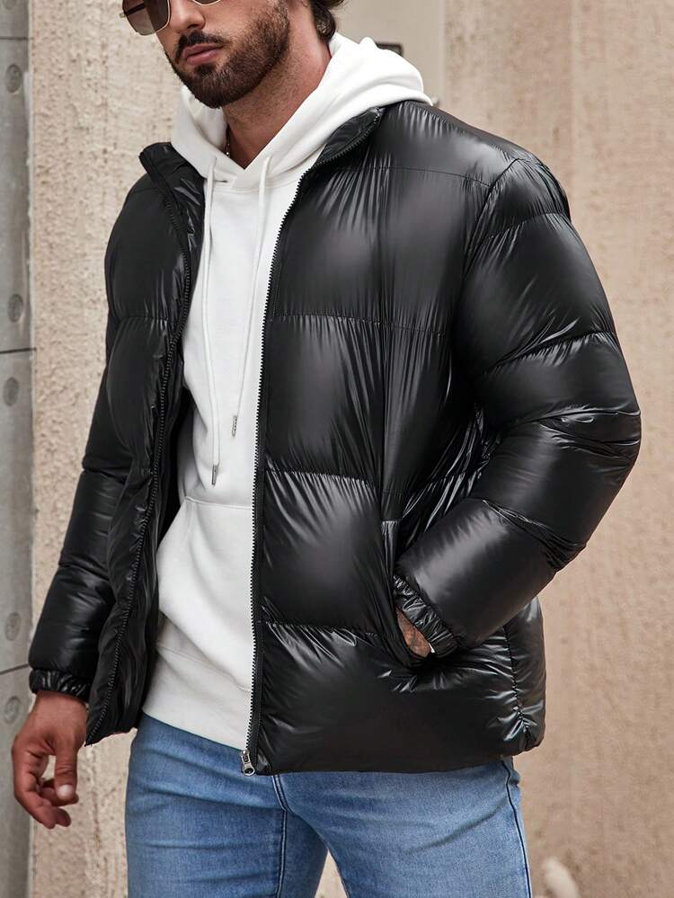 Men Zip Up Padded Coat For Winter