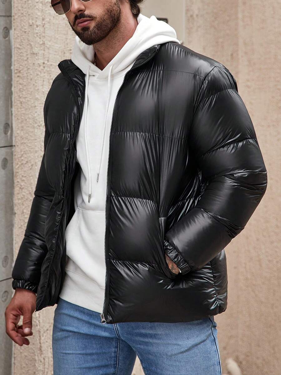 Manfinity Homme Men Zip Up Padded Coat For Winter - Black - View 1