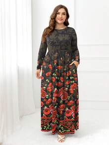 DEARCASE Plus Floral Print Hidden Pocket Dress - Multicolor - View 3