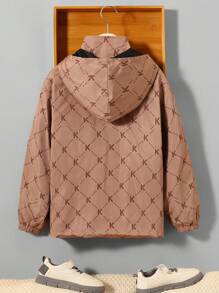 SHEIN Tween Boy Letter Graphic Zip Up Hooded Coat - Multicolor - View 2