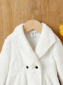 SHEIN 女嬰雙排釦褶皺喇叭下擺絨毛外套 - 白色 - 查看 3