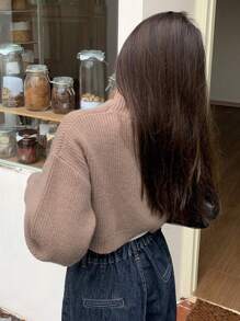 DAZY Drop Shoulder Crop Cardigan - Brown - View 2