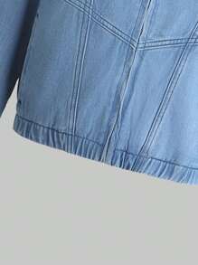 Teen Girl Drop Shoulder Elastic Hem Denim Jacket - Medium Wash - View 4