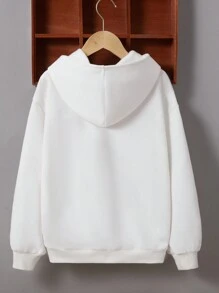 SHEIN 青少年男孩字母图案保暖内衬卫衣 - 白色 - 查看 2