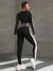 SHEIN Sport Gameset Conjunto deportivo de mujer con gráfico de letra, contraste de lado y corte cruzado