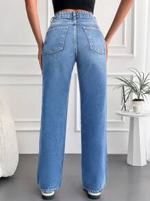 RueChic Women's Whisker Pocket Wide Leg Jeans - Baby Blue - View 2