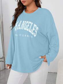 SHEIN Essnce Talla grande Camiseta de hombros caídos con estampado de letra