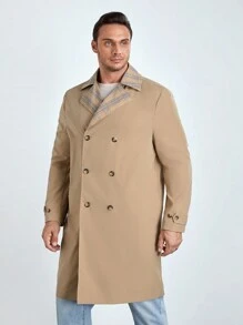 GENTILAND Plus Size Men Loose Plaid Double-Breasted Trench Coat - Multicolor - View 4