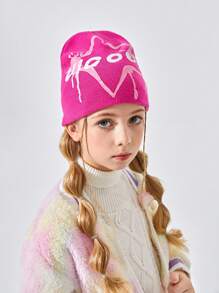 SHEIN 1pc Printed Warm Beanie Hat - Hot Pink - View 3