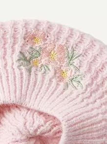 SHEIN 1pc Cute Baby Beret Hat With Flower Embroidery - Pink - View 5