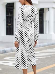 SHEIN Clasi Polka Dot Print A-line Dress - Black and White - View 2
