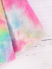 SHEIN Young Girl Tie Dye Open Front Teddy Coat - Multicolor - View 5