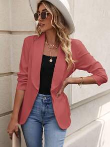 SHEIN LUNE Shawl Collar Open Front Blazer - Rusty Rose - View 1